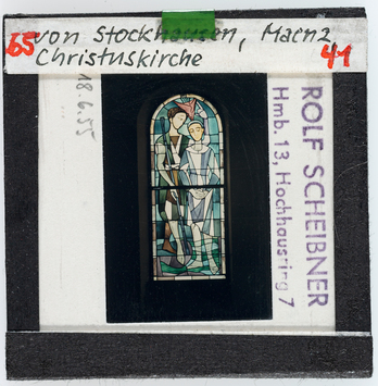 Vorschaubild Mainz: Christuskirche, Glasfenster, von Stockhausen, aufgenommen 18.6.1955 